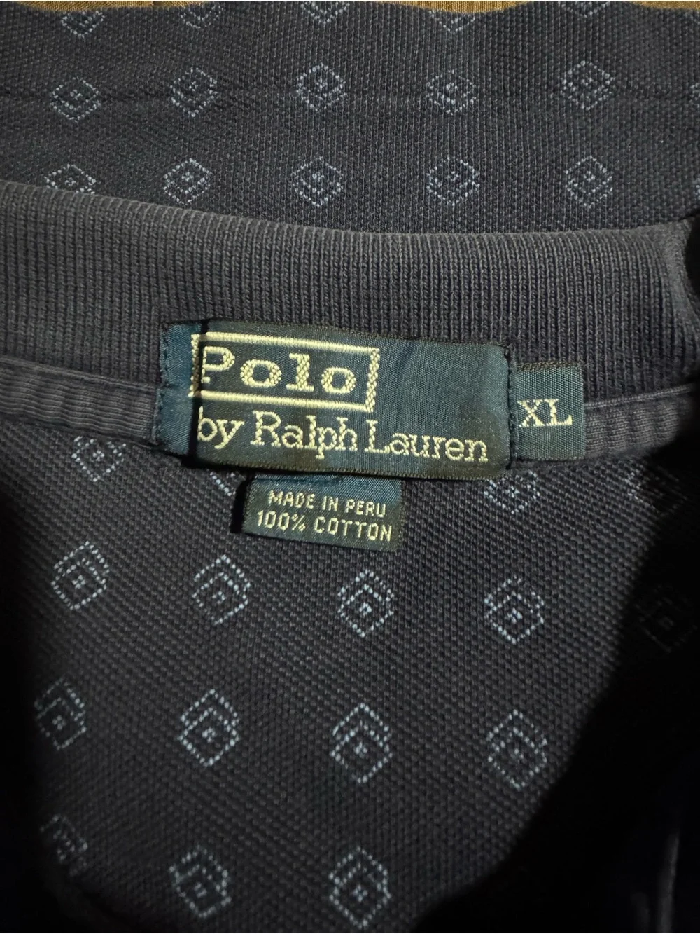 Vintage Ralph Lauren Navy Polo with Micro Geometric Print